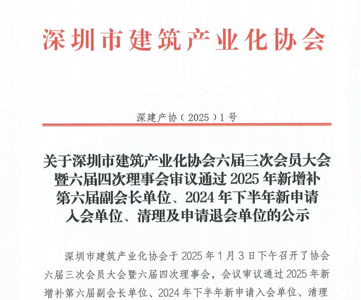 2025年新增补第六届副会长单位、2024年下半年新申请入会单位、清理及申请退会单位的公示